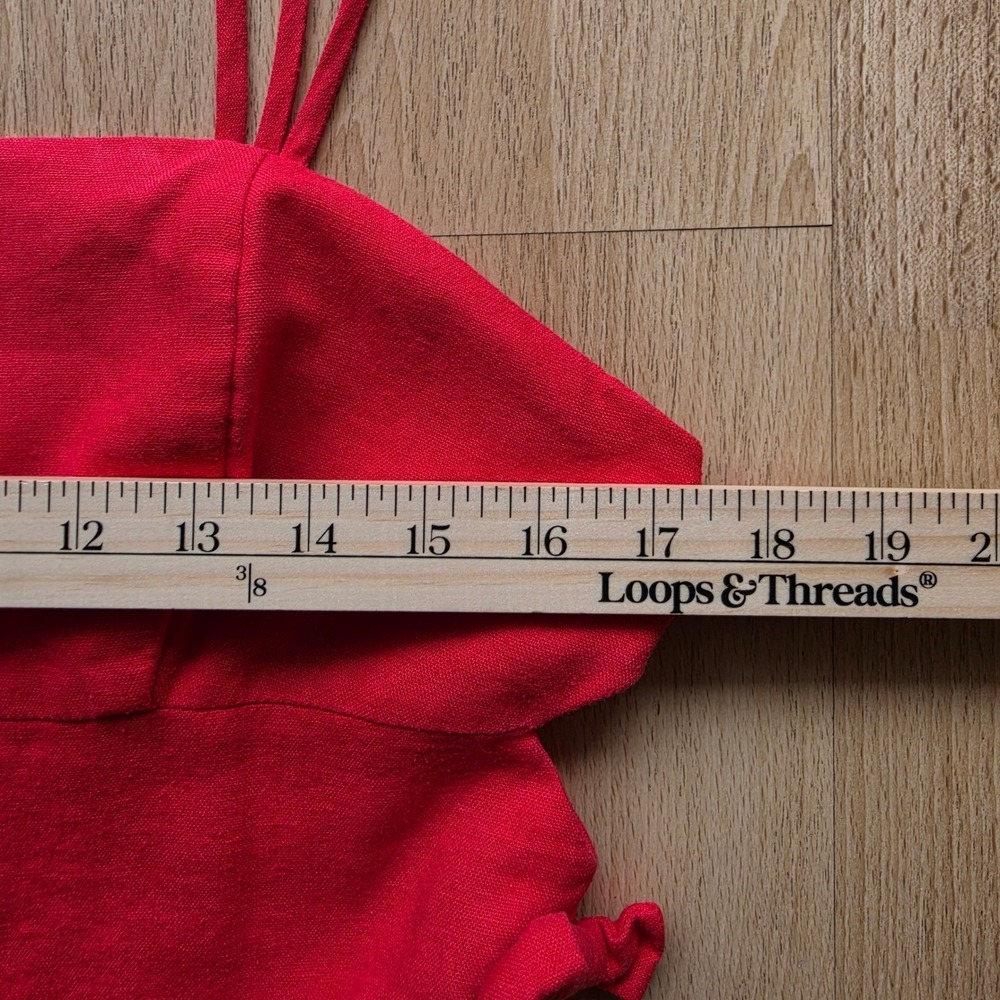 WAYF Red Linen Blend Side Cutout Midi Dress Womens Large Smocked Back Summer - Picture 6 of 11